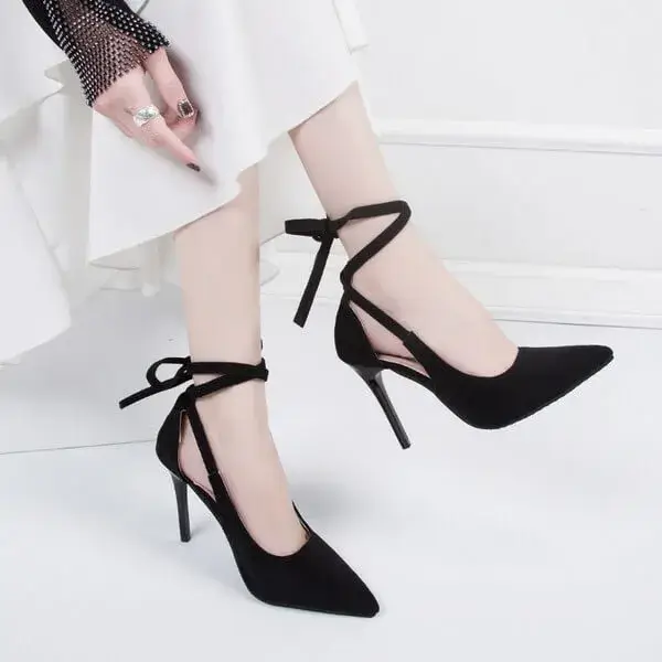 Sarastatic Women Fashion Solid Color Plus Size Strap Pointed Toe Suede High Heel Sandals Pumps