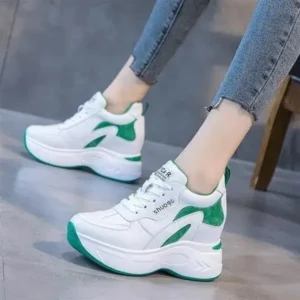 Sarastatic Women Fashion Round Toe Platform Medium Heel Lace-Up Colorblock Sneakers