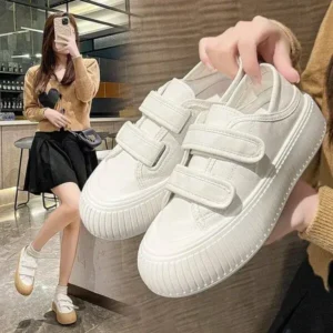 Sarastatic Women Fashion Round Toe Thick Sole Velcro Pu Sneakers