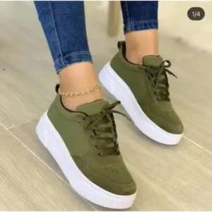 Sarastatic Women'S Fashion Casual Round Toe Thick-Soled Lace Up Canvas Sneakers