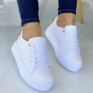 Sarastatic Women Fashion Round Toe Platform Lace Up Solid Color Sneakers