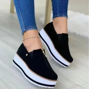 Sarastatic Women Fashion Retro Style Elastic Band Thick Sole Solid Color Mid-Slip Sneakers