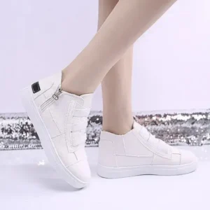 Sarastatic Women Fashion Round Toe Mid-Top Canvas Raw Edge Elastic Sneakers