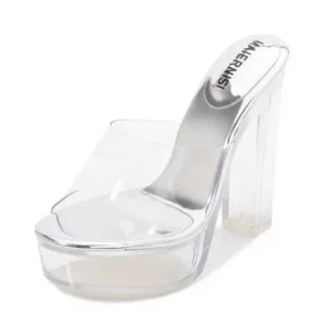 Sarastatic Women Fashion Plus Size Transparent Crystal Chunky Heel Platform High