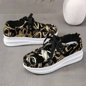 Sarastatic Casual Graffiti Round Toe Platform Plus Size Sneakers