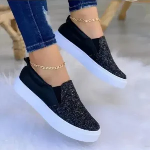 Sarastatic Thick Sole Casual Sequined Shoes Women Flat Shoes