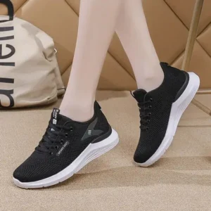 Sarastatic Women Sports Casual Lace Up Design Mesh Breathable Wedge Sneakers