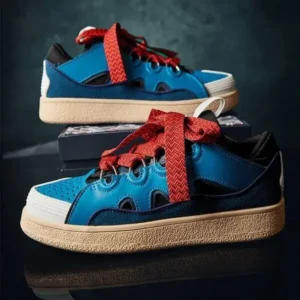 Sarastatic Couple Fashion Lace-Up Design Color Blocking Breathable Round Toe Platform Sneakers