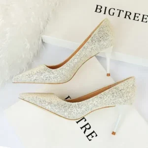 Sarastatic Women Fashion Plus Size Sexy Sequin Point-Toe Shoes