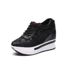 Sarastatic Women Sexy Lace Design Lace-Up Breathable Wedge Platform Sneakers