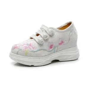 Sarastatic Women Casual Flower Embroidered Round Toe Platform Canvas Sneakers