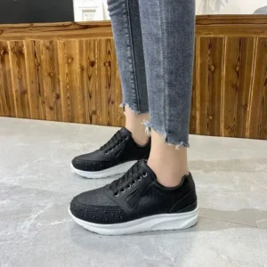 Sarastatic Women Casual Rhinestone Decor Fashion Plus Size Sports Running Shoes Round Toe Sneakers