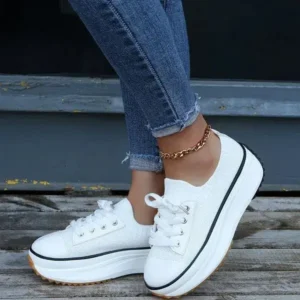 Sarastatic Women Simple Casual Knit Upper Thick-Soled Lace-Up Sneakers