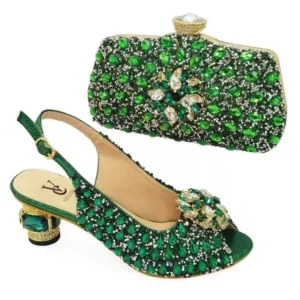 Sarastatic Fashion Rhinestone Design Party Women High Heel Peep Toe Sandals And Clutch Evening Bag Set