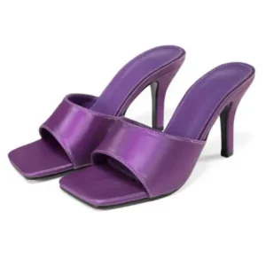 Sarastatic Women Sexy Square Head Purple Stiletto Slippers