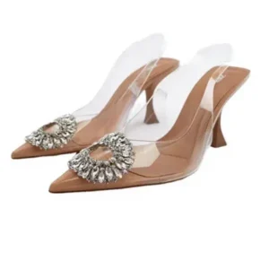 Sarastatic Summer Women Fashion Plus Size Pointed Toe Rhinestone Transparent Heeled Sandals