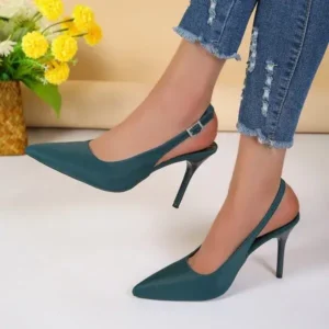 Sarastatic Summer Women Fashion Plus Size Elegant Pointed Toe Strap Buckle Sling Back Stiletto Heel PU Sandals