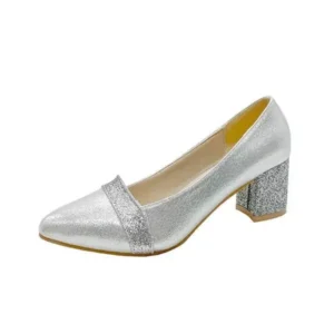 Sarastatic Women Fashion Casual Sequins Pointed Toe Pumps With Chunky Heels