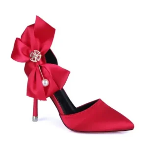 Sarastatic Women Fashion Elegant Solid Color PU Pointed Toe Bowknot Pumps