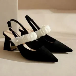 Sarastatic Women Fashion Elegant Solid Color PU Pointed Toe Kitten Heel Sandals