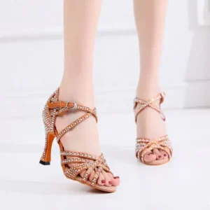 Sarastatic Women Fashion Solid Color Suede Rhinestone High Heel Ankle Strap Buckle Sandals