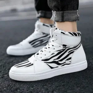 Sarastatic Men'S Fashion Zebra Print Breathable Canvas High Top Sneakers