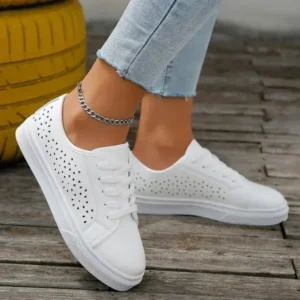 Sarastatic Women Fashion Solid Color Plus Size Hollow Lace-Up Round-Toe Sneakers