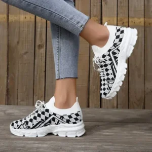 Sarastatic Summer Women Fashion Casual Geometric Print Fly-Woven Lace-Up Sneakers