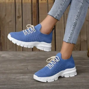 Sarastatic Women Fashion Casual Breathable Flying Woven Lace-Up Thick-Soled Sneakers