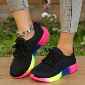 Sarastatic Women Fashion Casual Mesh Breathable Rainbow Sneakers