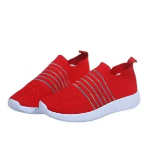 Sarastatic Fashion Casual Solid Color Striped Fly-Woven Mesh Breathable Flat Sneakers