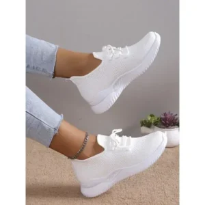 Sarastatic Summer Women Fashion Breathable Mesh Fly-Woven Solid Color Sneakers