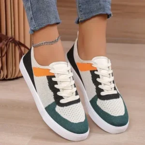 Sarastatic Women Fashion Casual Color Blocking Mesh Fly-Woven Breathable Sneakers