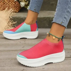 Sarastatic Women Fashion Casual Color Blocking Fly-Woven Thick-Soled Sneakers