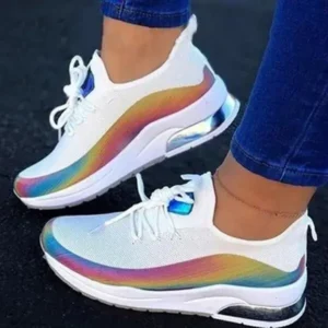 Sarastatic Women Fashion Casual Rainbow Color Blocking Sneakers