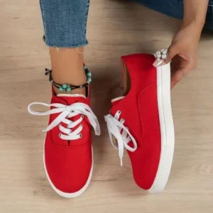 Sarastatic Women Fashion Casual Solid Color Lace-Up Canvas Shoes