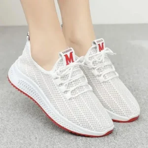 Sarastatic Women Fashion Mesh Solid Color Lace-Up Sneakers