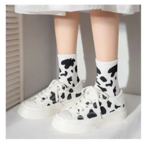 Sarastatic Women Fashion Platform Cute Cow Pattern Lace-Up Sneakers