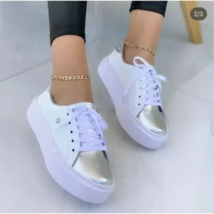 Sarastatic Women Fashionable Round Toe Lace-Up Sneakers