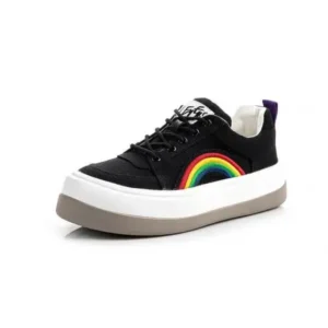 Sarastatic Women Fashion Casual Rainbow Color Block Platform Canvas Platform Shoes