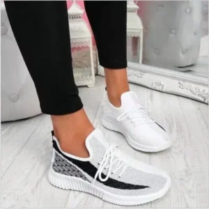 Sarastatic Women Fashion Casual Thick Sole Breathable Fly Woven Thick Sole Lace Up Sneakers