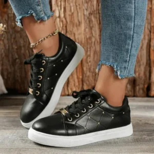 Sarastatic Women Fashion Shallow Toe Round Toe Casual Lace Up Sneakers