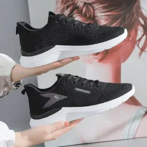 Sarastatic Women Fashion Flyknit Mesh Lace-Up Sneakers