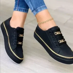 Sarastatic Women Thick Bottom Chain Casual Round Toe Fashion Pu Sneakers