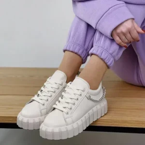 Sarastatic Fashion Metal Chain Front Lace Up Platform Sneakers