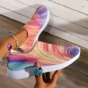 Sarastatic Women Fashion Round Multicolor Gradient Rainbow Mesh Sneakers